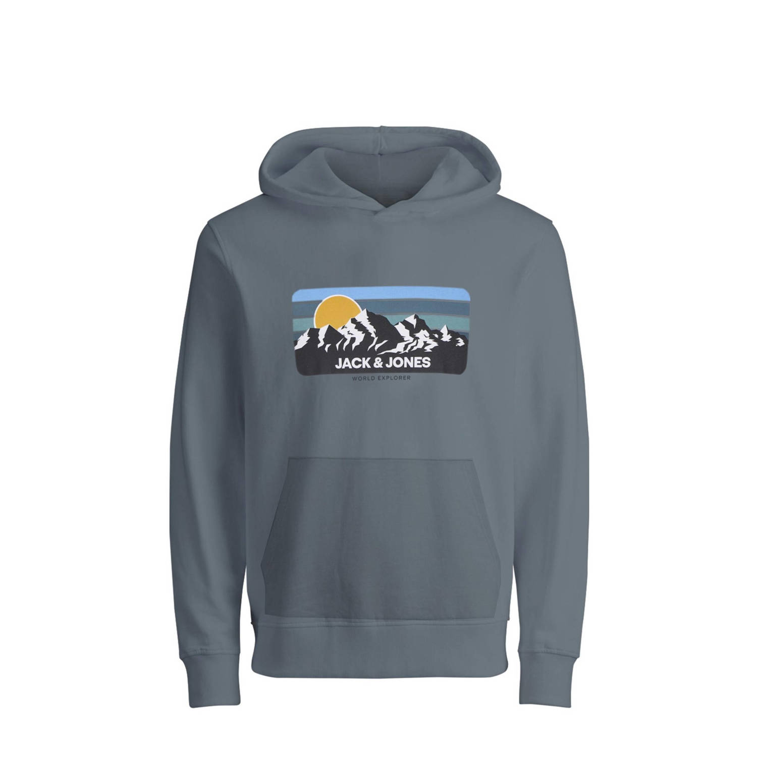 Jack & jones JUNIOR hoodie met printopdruk blauwgrijs Sweater Printopdruk 128