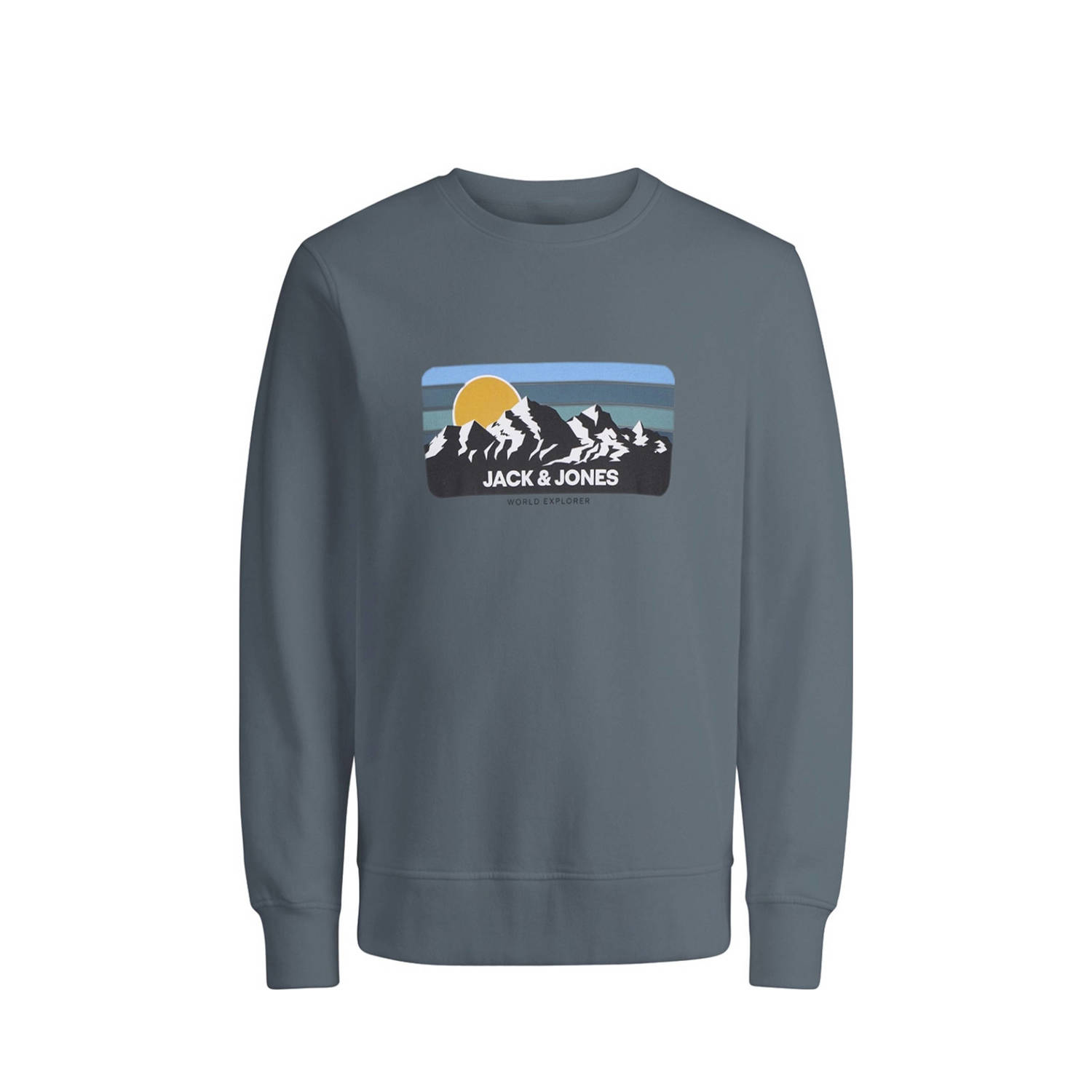 JACK & JONES JUNIOR sweater JJPEAK met printopdruk blauwgrijs