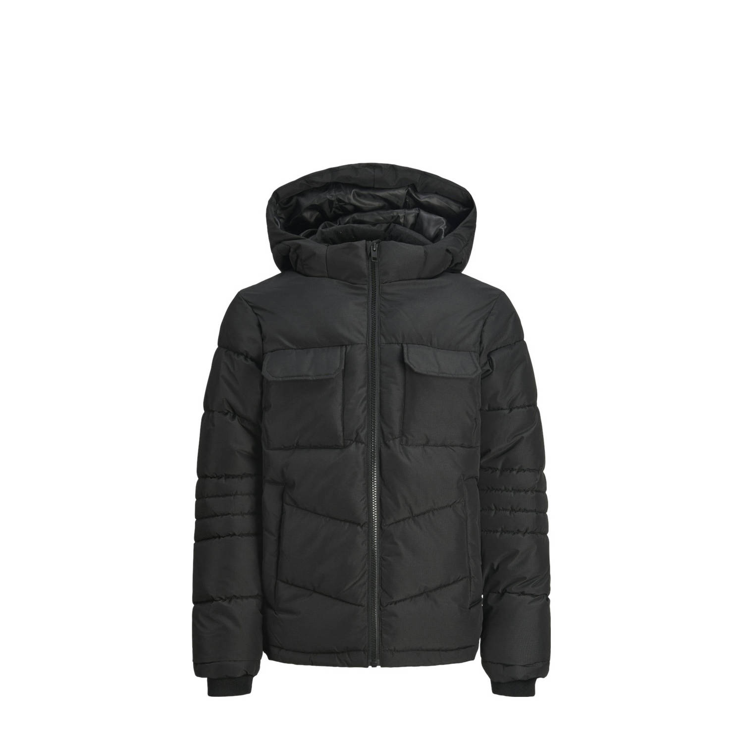 JACK & JONES JUNIOR gewatteerde winterjas JJBUILD zwart