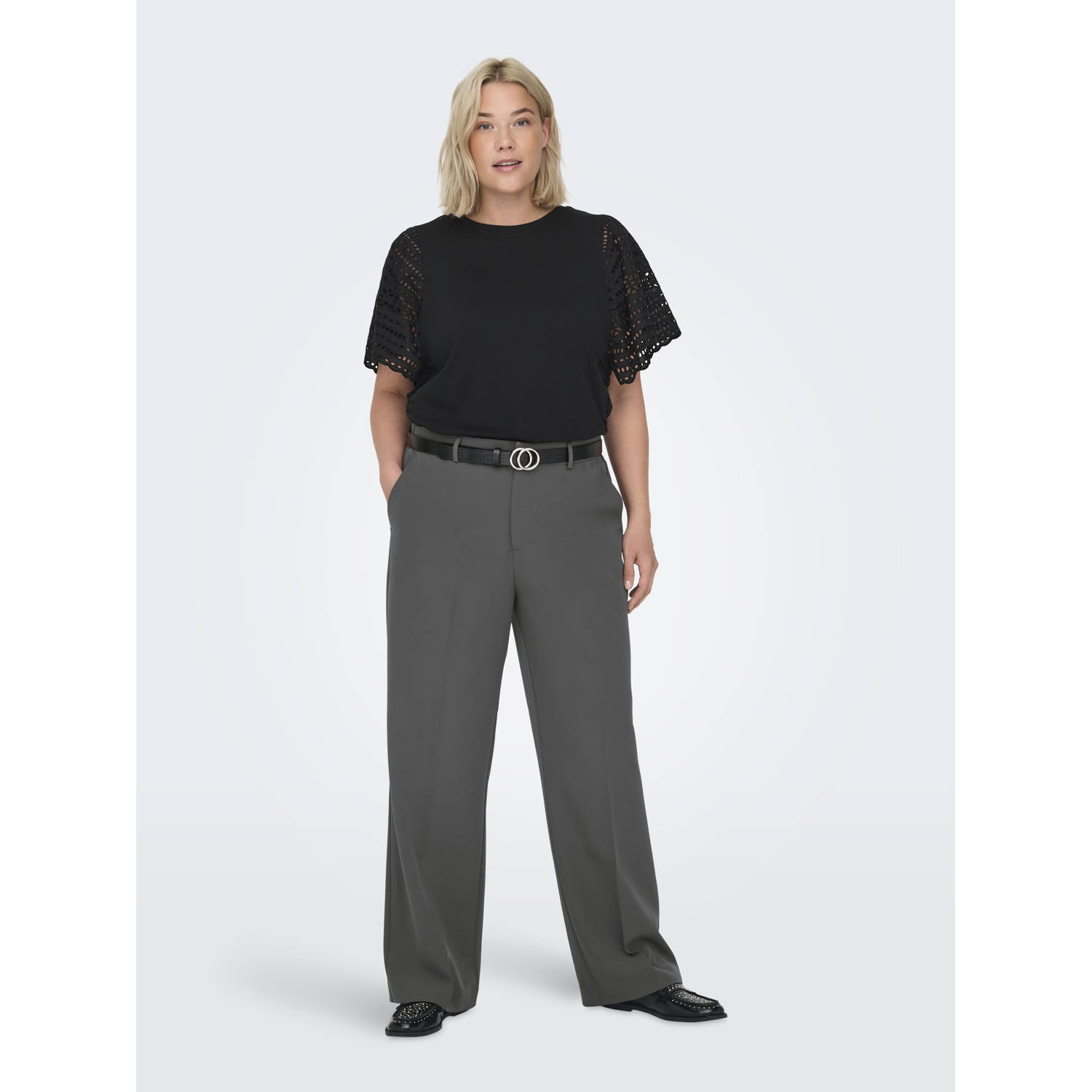ONLY CARMAKOMA wide leg broek CARBERRY grijs