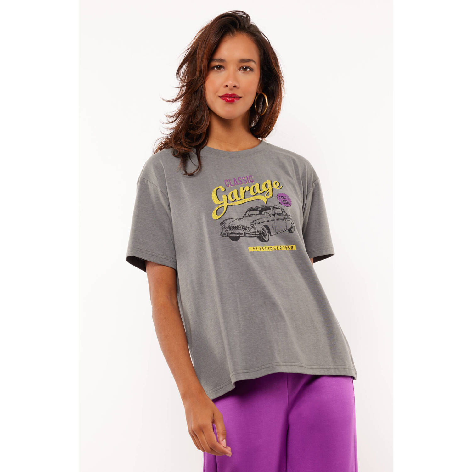 FLURESK jersey T-shirt met printopdruk grijs