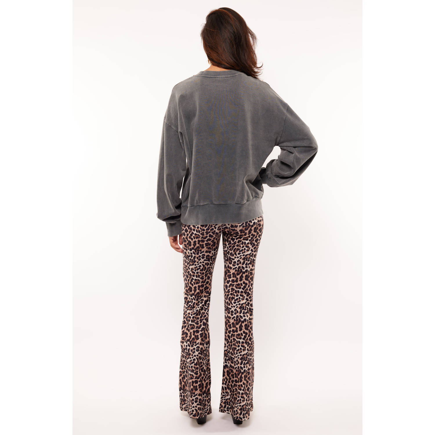 FLURESK flared broek Rox met panterprint multi bruin