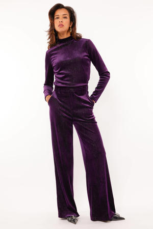 velours wide leg broek Zelda paars