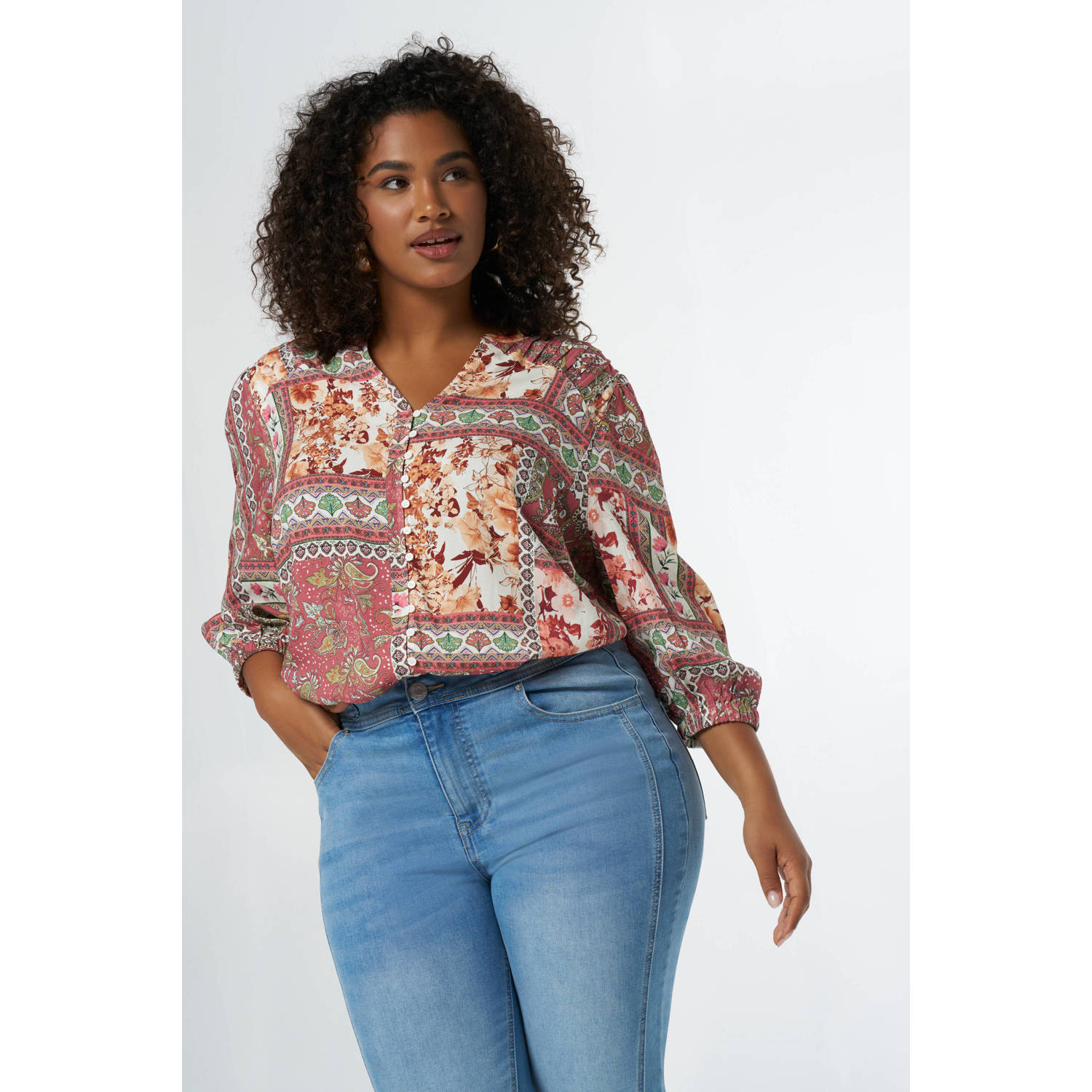 MS Mode gebloemde blouse rood