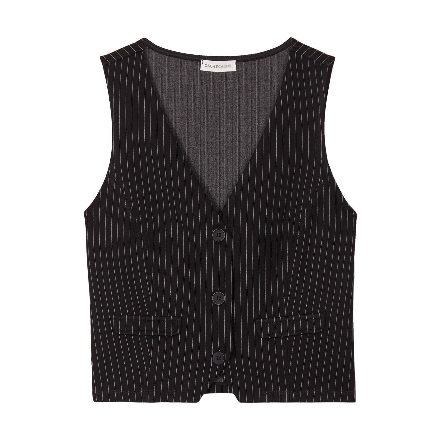 Cache gilet met krijtstreep zwart wit