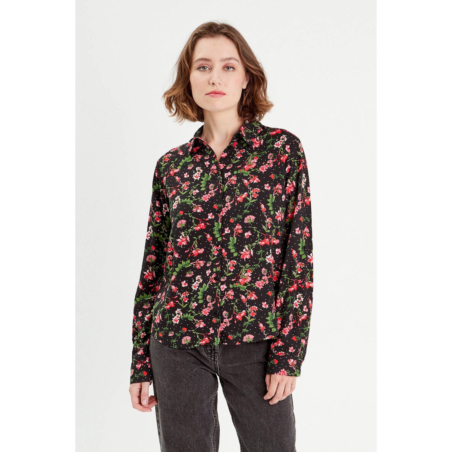 Cache gebloemde blouse zwart roze