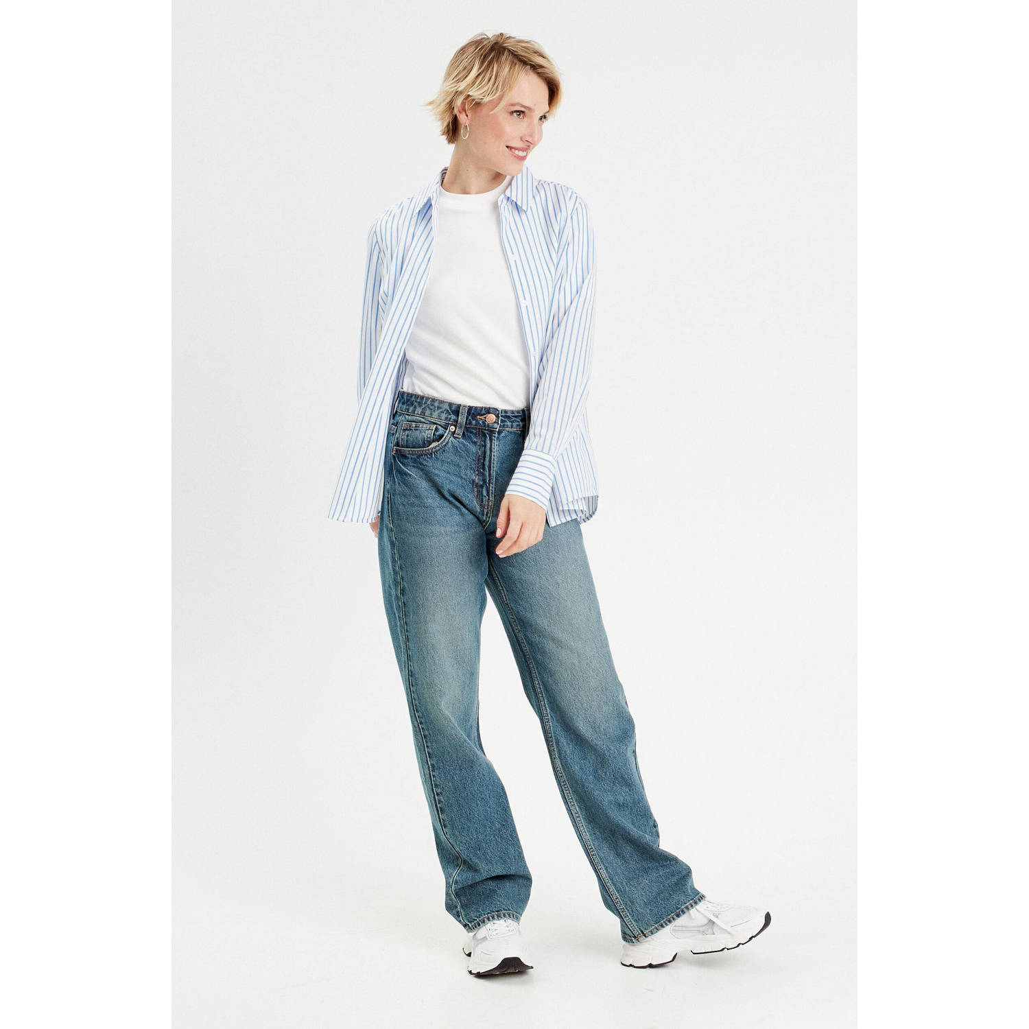 Cache gesptreepte blouse wit blauw