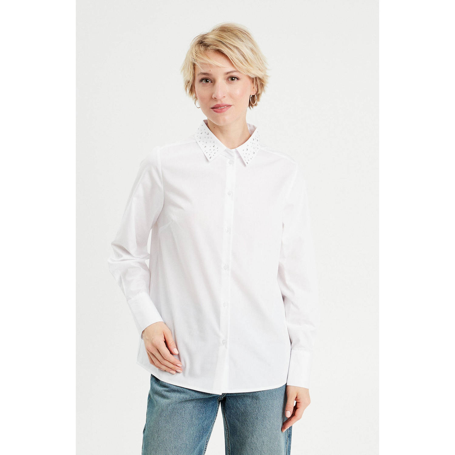 Cache blouse met kraagdetail wit