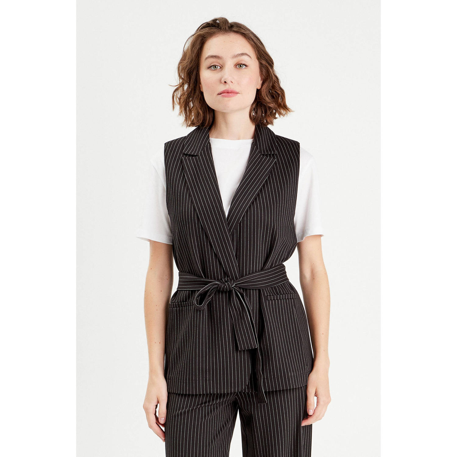 Cache gilet met krijtstreep zwart