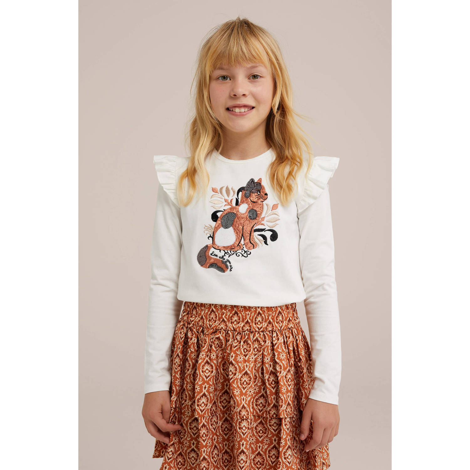 WE Fashion gestreepte longsleeve blanc Wit Meisjes Stretchkatoen Ronde hals 146 152