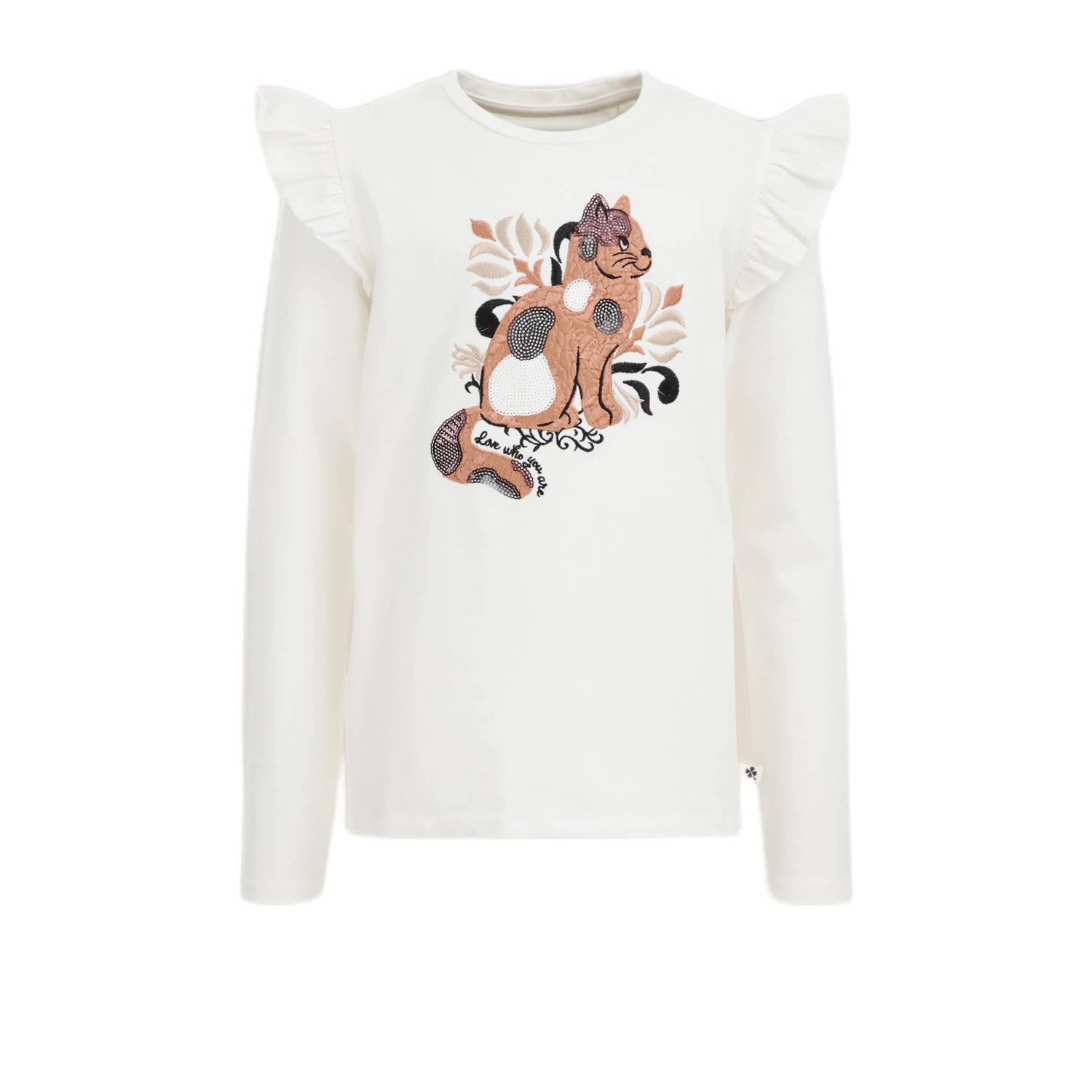 WE Fashion gestreepte longsleeve blanc Wit Meisjes Stretchkatoen Ronde hals 110 116