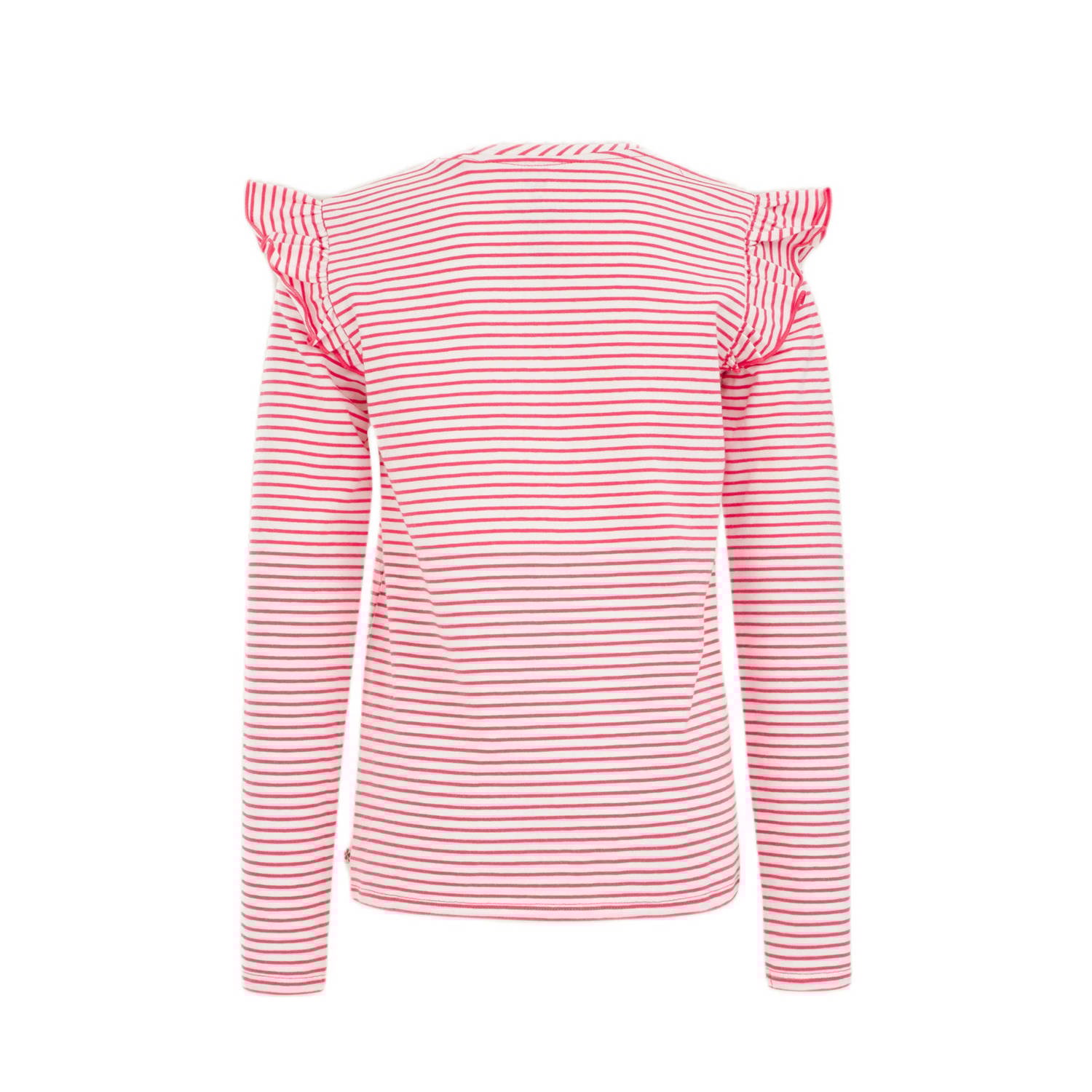 WE Fashion gestreepte longsleeve felroze wit