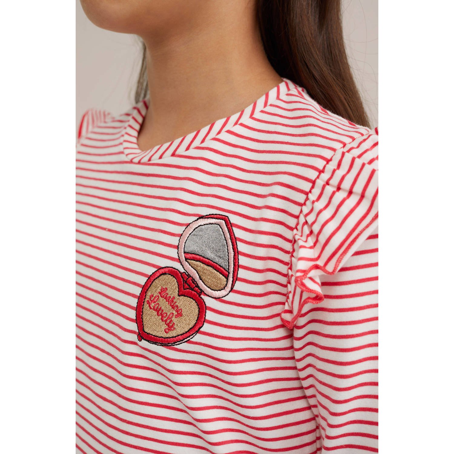 WE Fashion gestreepte longsleeve felroze wit