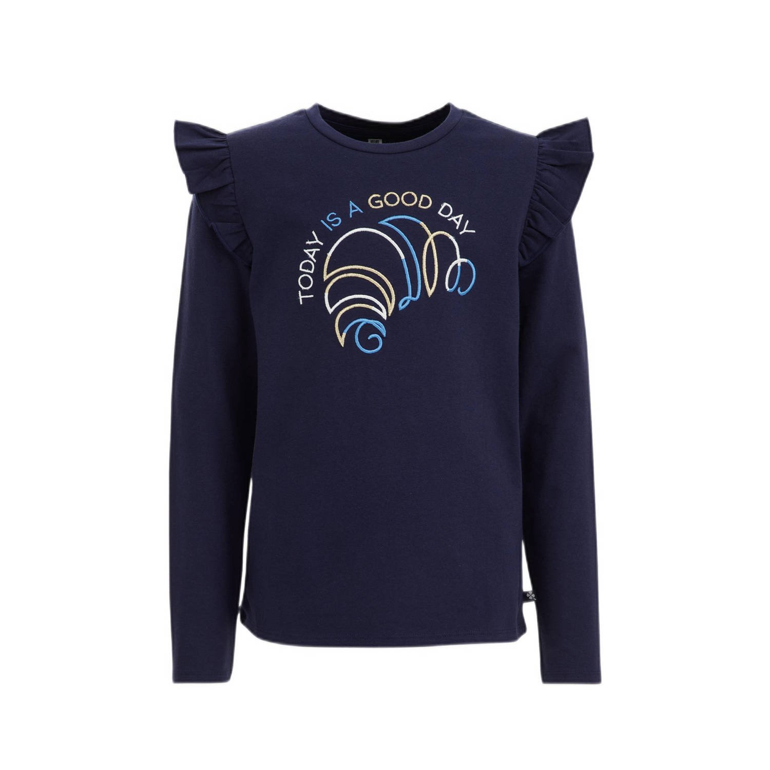 WE Fashion gestreepte longsleeve blue nights Blauw Meisjes Stretchkatoen Ronde hals 110 116