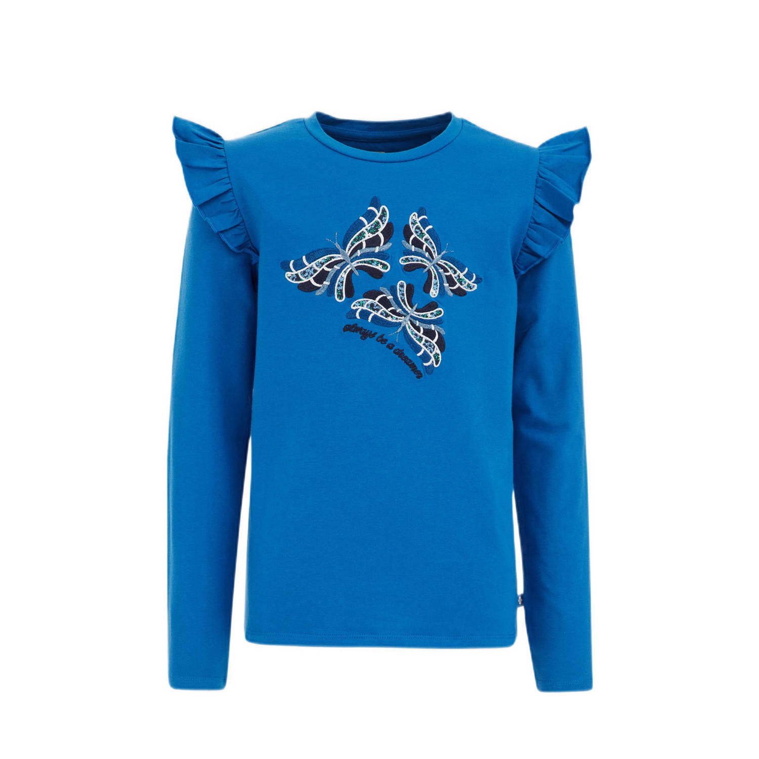 WE Fashion gestreepte longsleeve maxima blue Blauw Meisjes Stretchkatoen Ronde hals 170 176