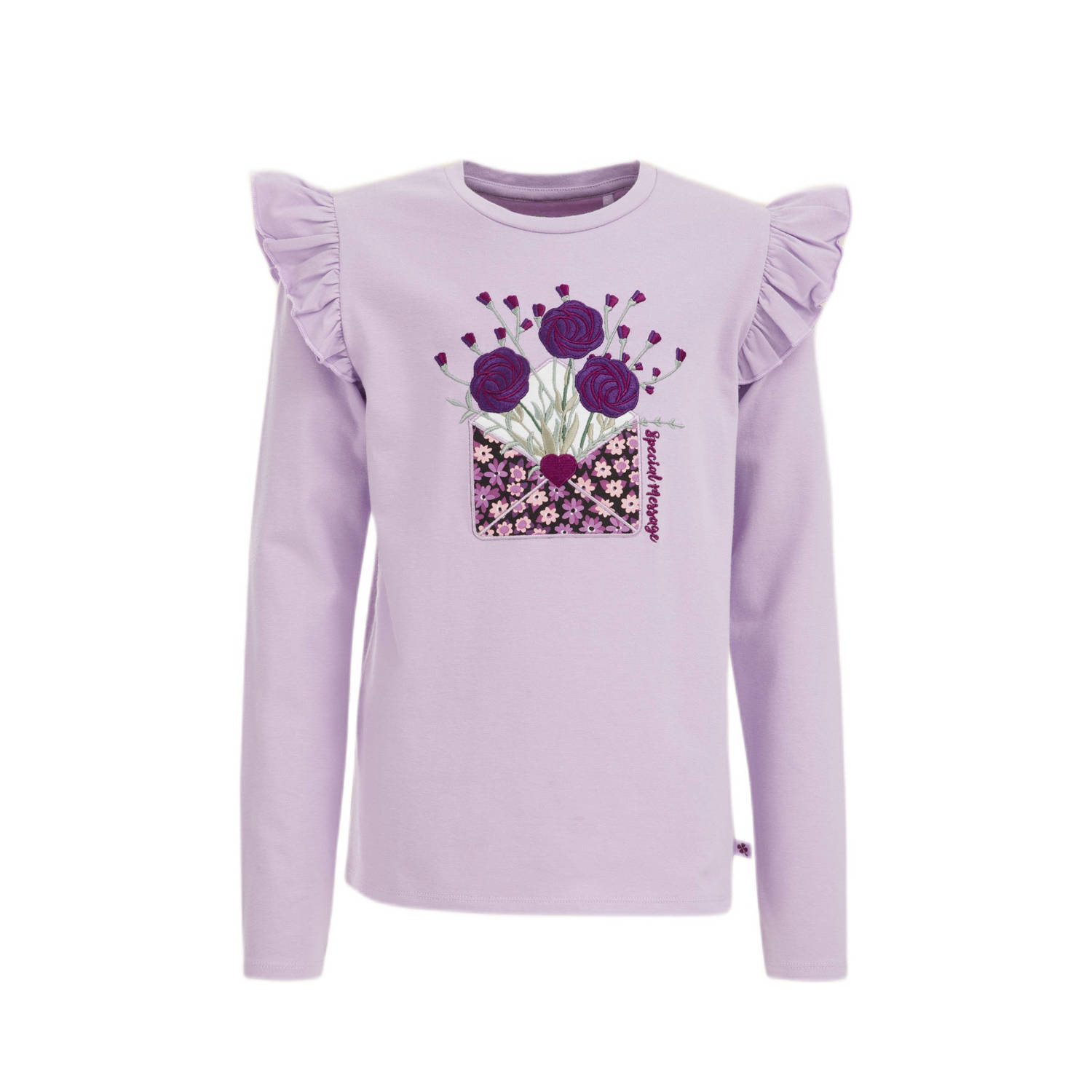 WE Fashion gestreepte longsleeve slate purple Paars Meisjes Stretchkatoen Ronde hals 110 116