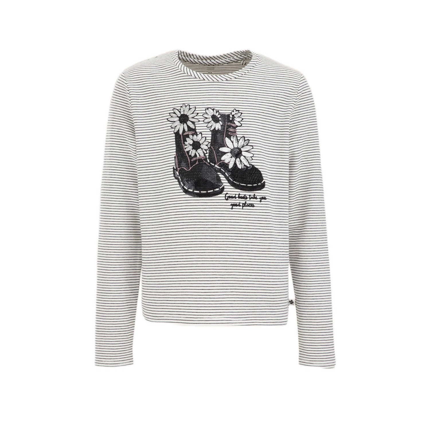 WE Fashion gestreepte longsleeve zwart wit