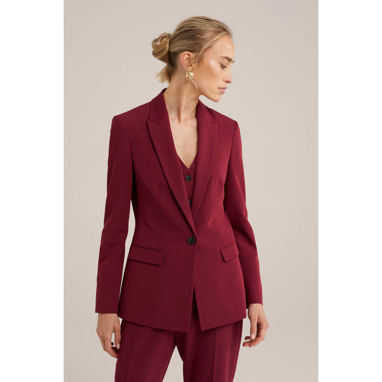 WE Fashion getailleerde blazer donkerrood
