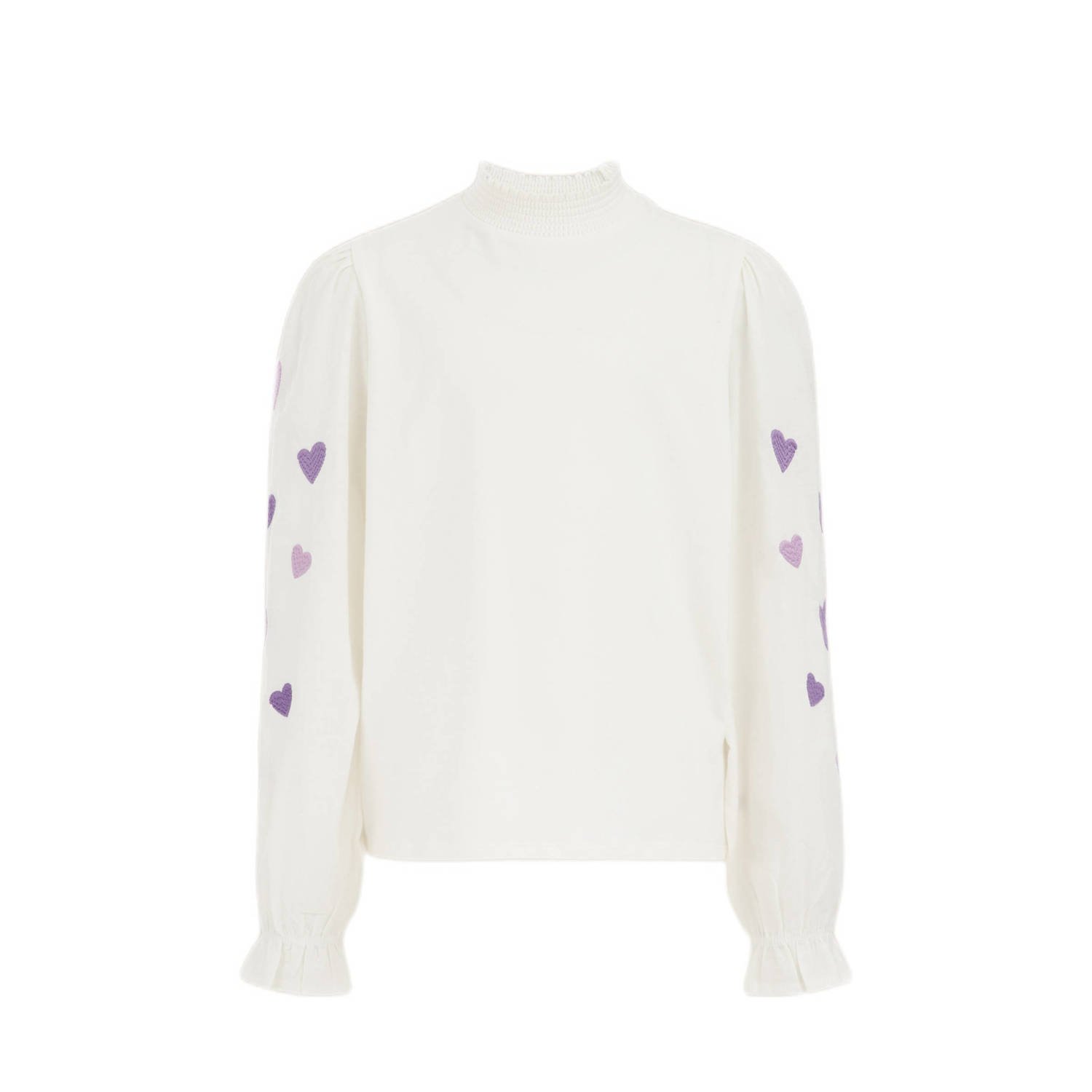 WE Fashion top wit paars lila Meisjes Katoen Ronde hals Effen 122 128