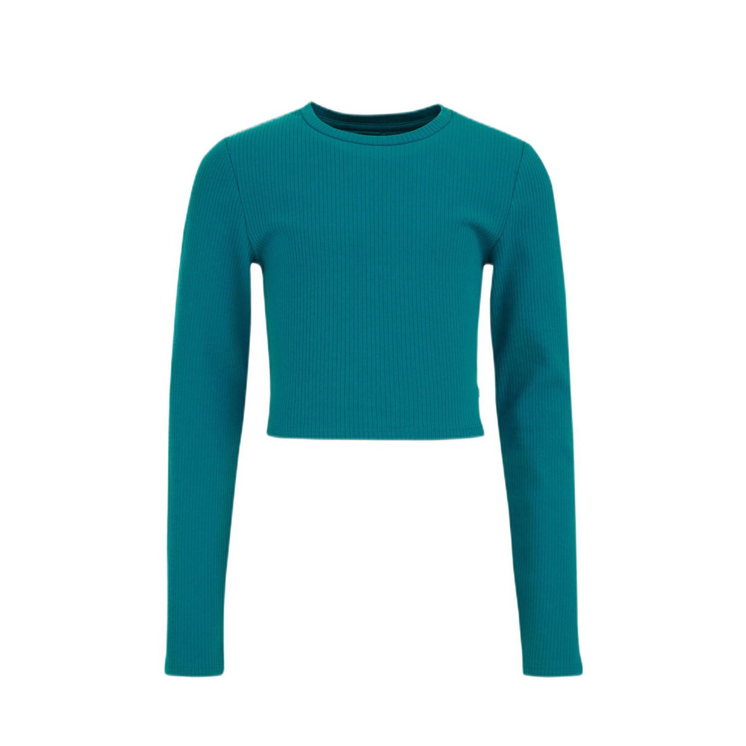 WE Fashion longsleeve petrol groen Meisjes Stretchkatoen Ronde hals Effen 146 152