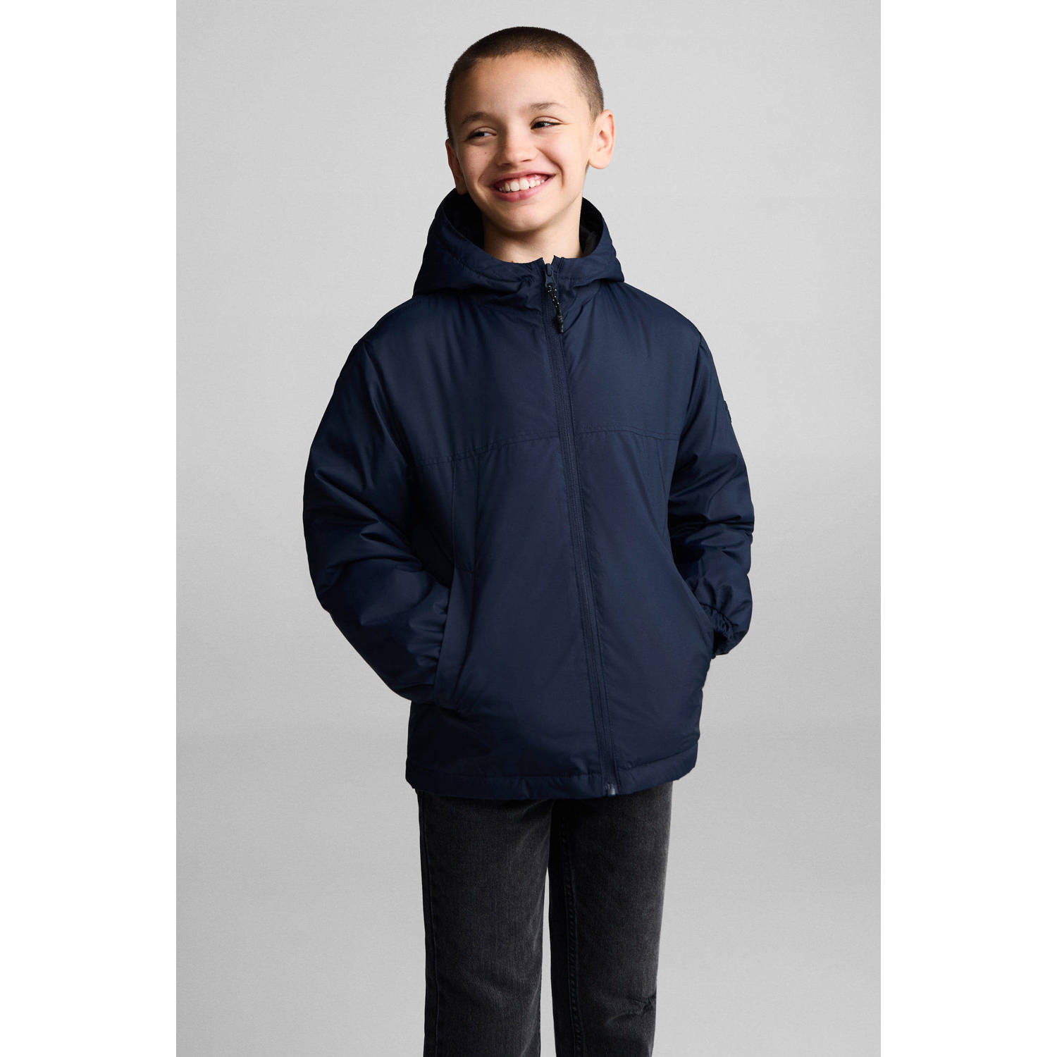 Mango Kids jas donkerblauw Jongens Polyester Capuchon Effen 122