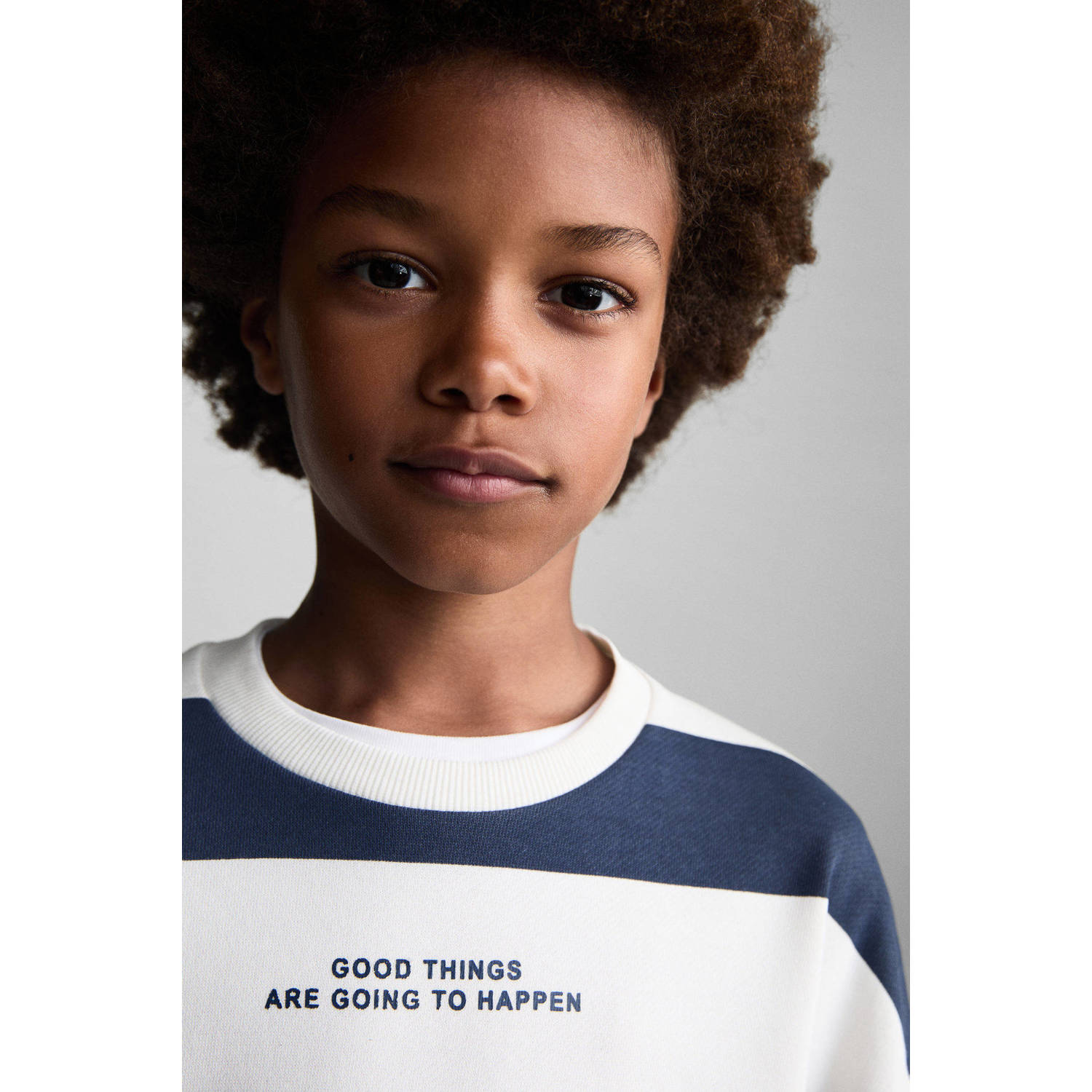 Mango Kids gestreepte sweater marine wit