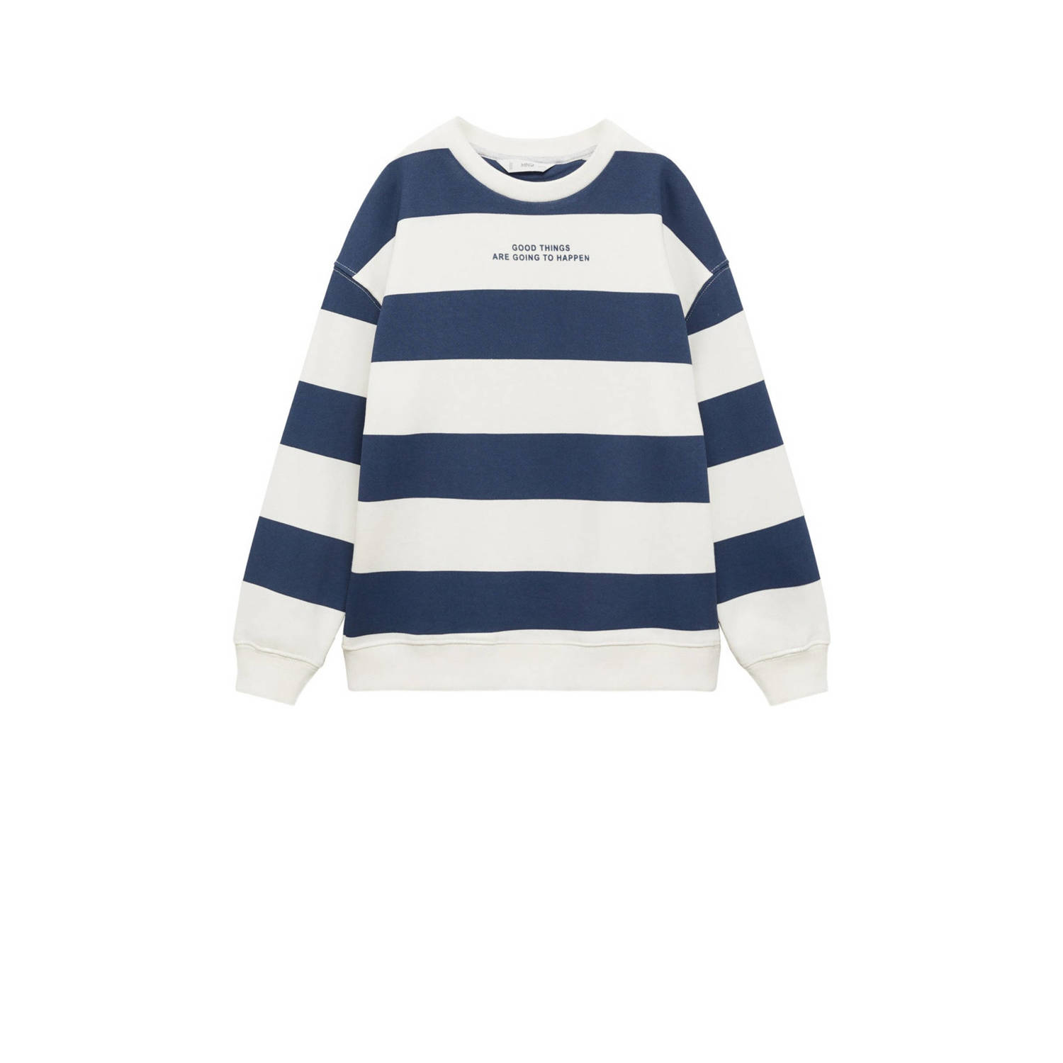 Mango Kids gestreepte sweater marine wit Blauw Streep 116