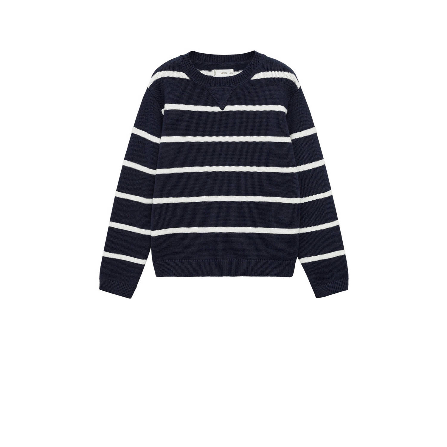 Mango Kids pullover donkerblauw Trui Jongens Katoen Ronde hals Streep 140