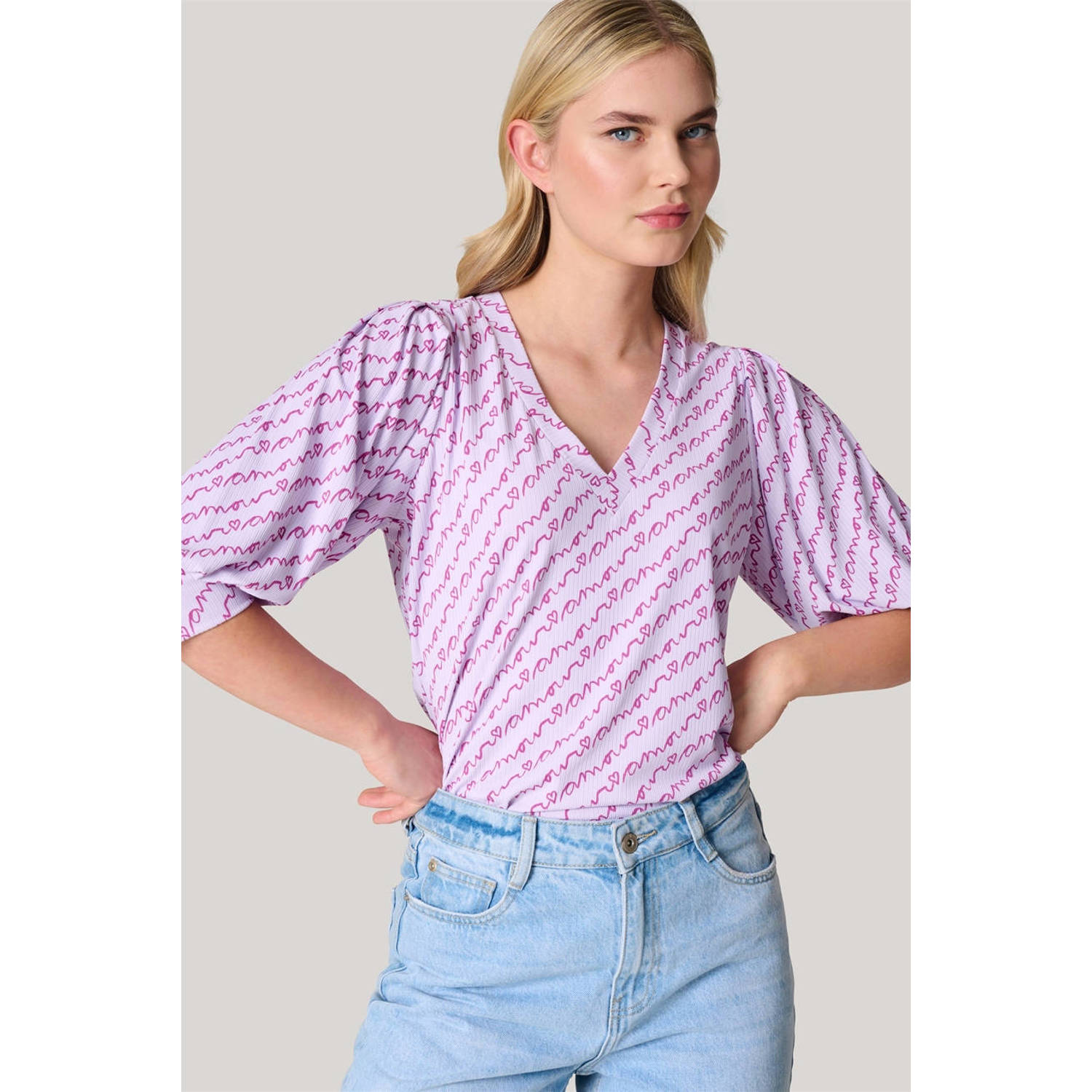 Shoeby T-shirt met all over print lila