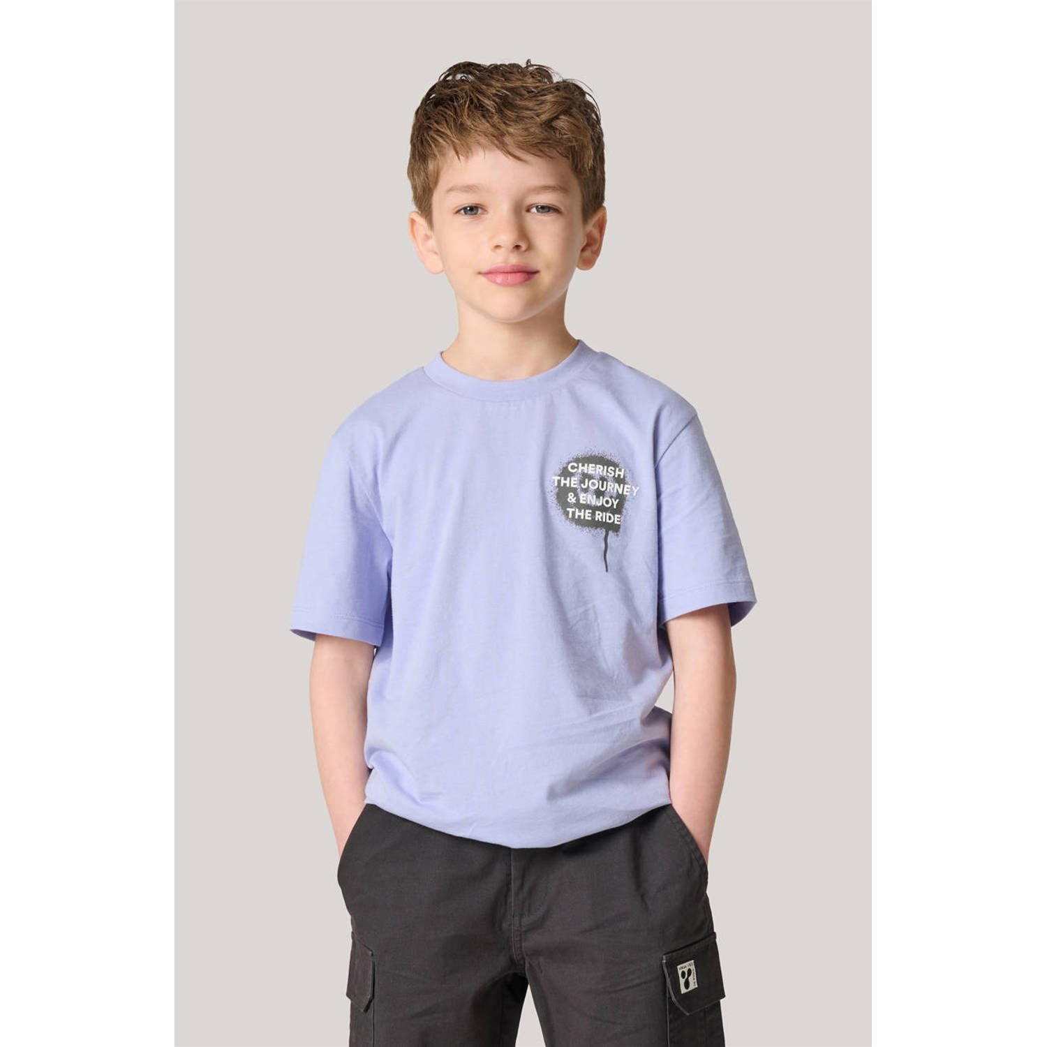 Shoeby T-shirt lichtpaars Jongens Katoen Ronde hals Effen 110 116