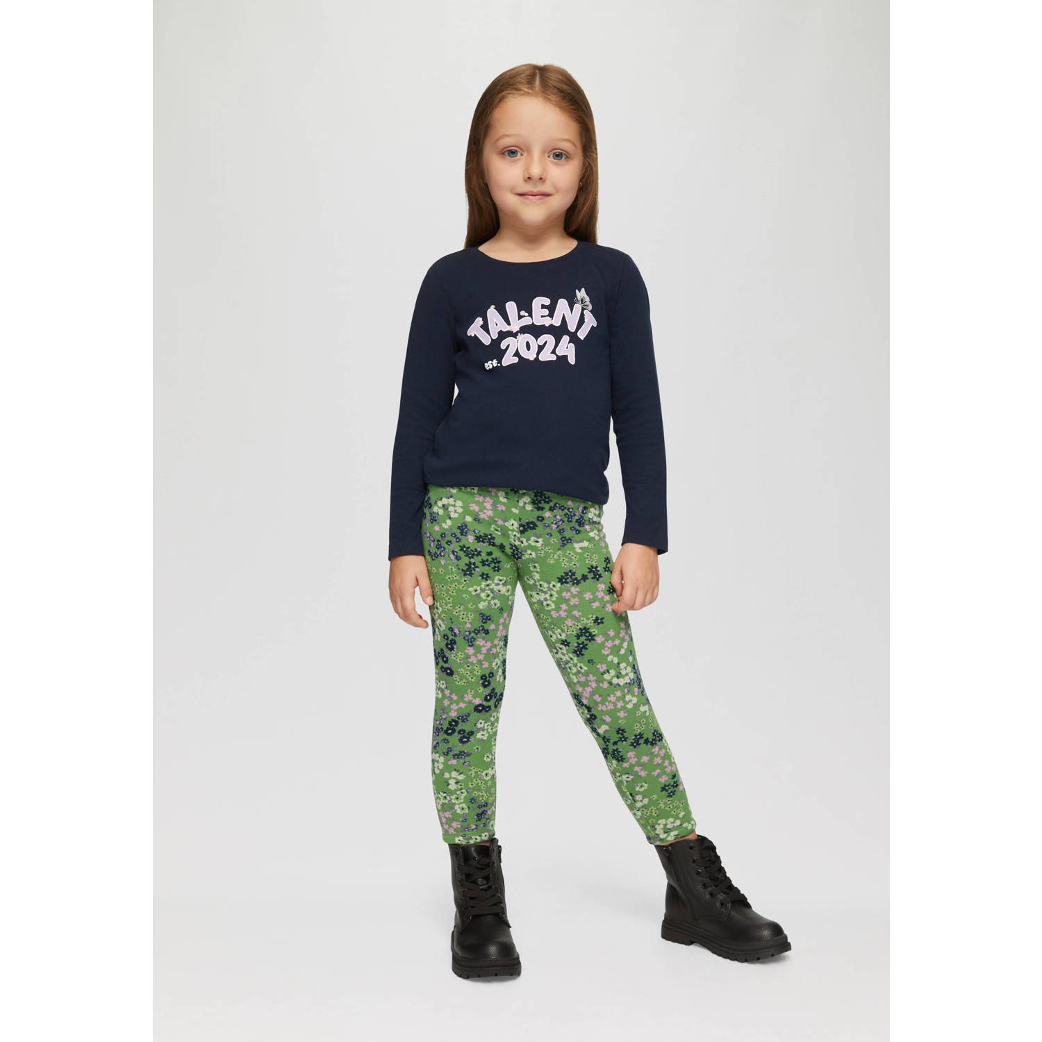 S.Oliver gebloemde broek groen roze beige Meisjes Polyester-katoen Bloemen 128