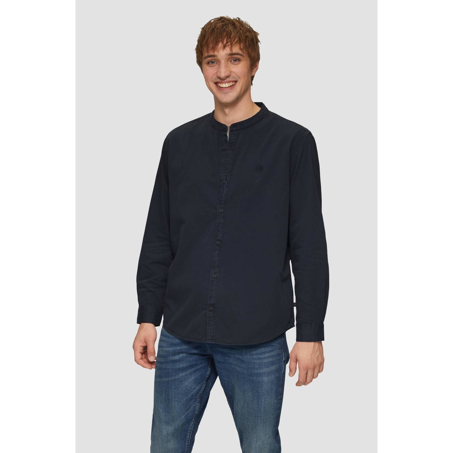 Q S by s.Oliver regular fit overhemd met logo donkerblauw