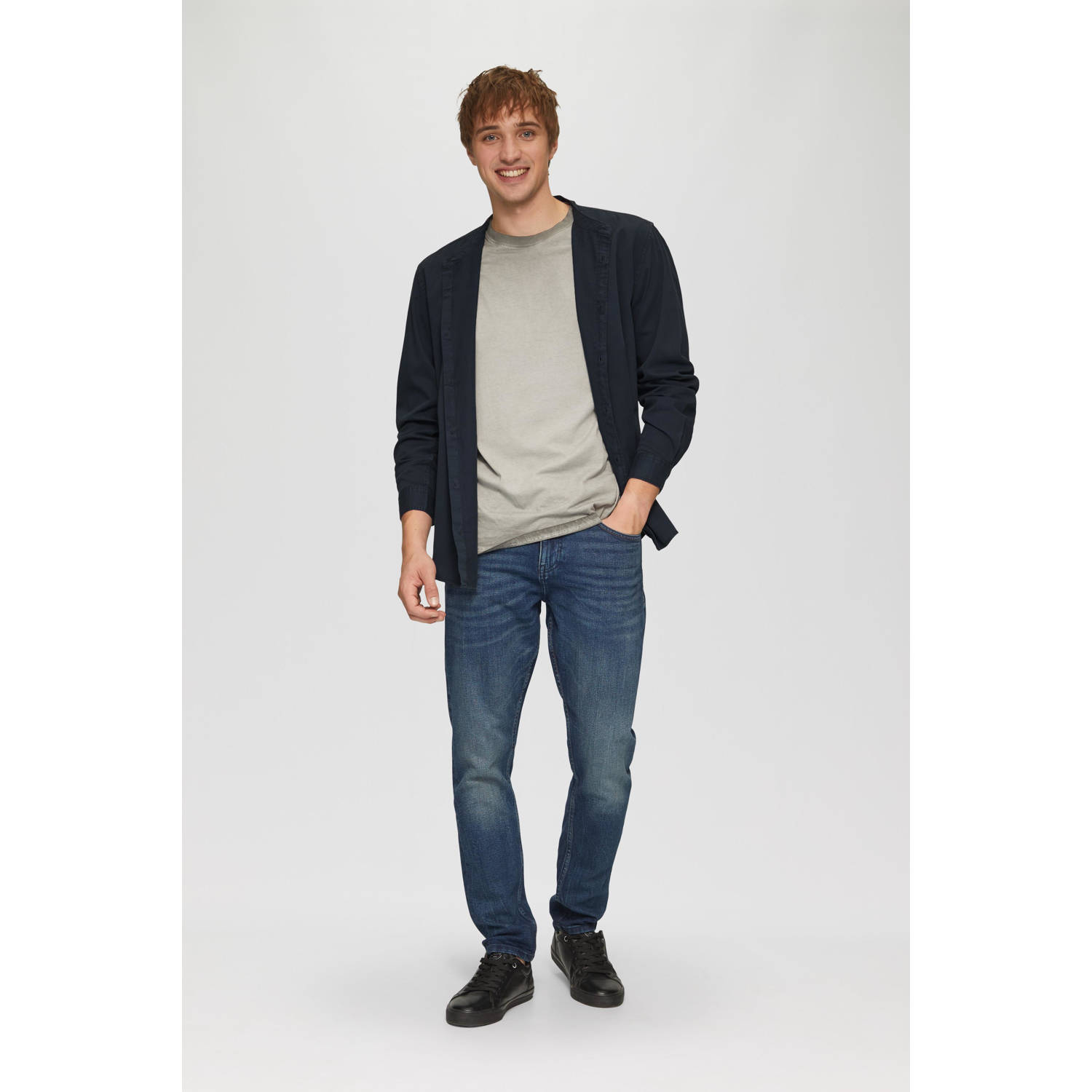 Q S by s.Oliver regular fit overhemd met logo donkerblauw