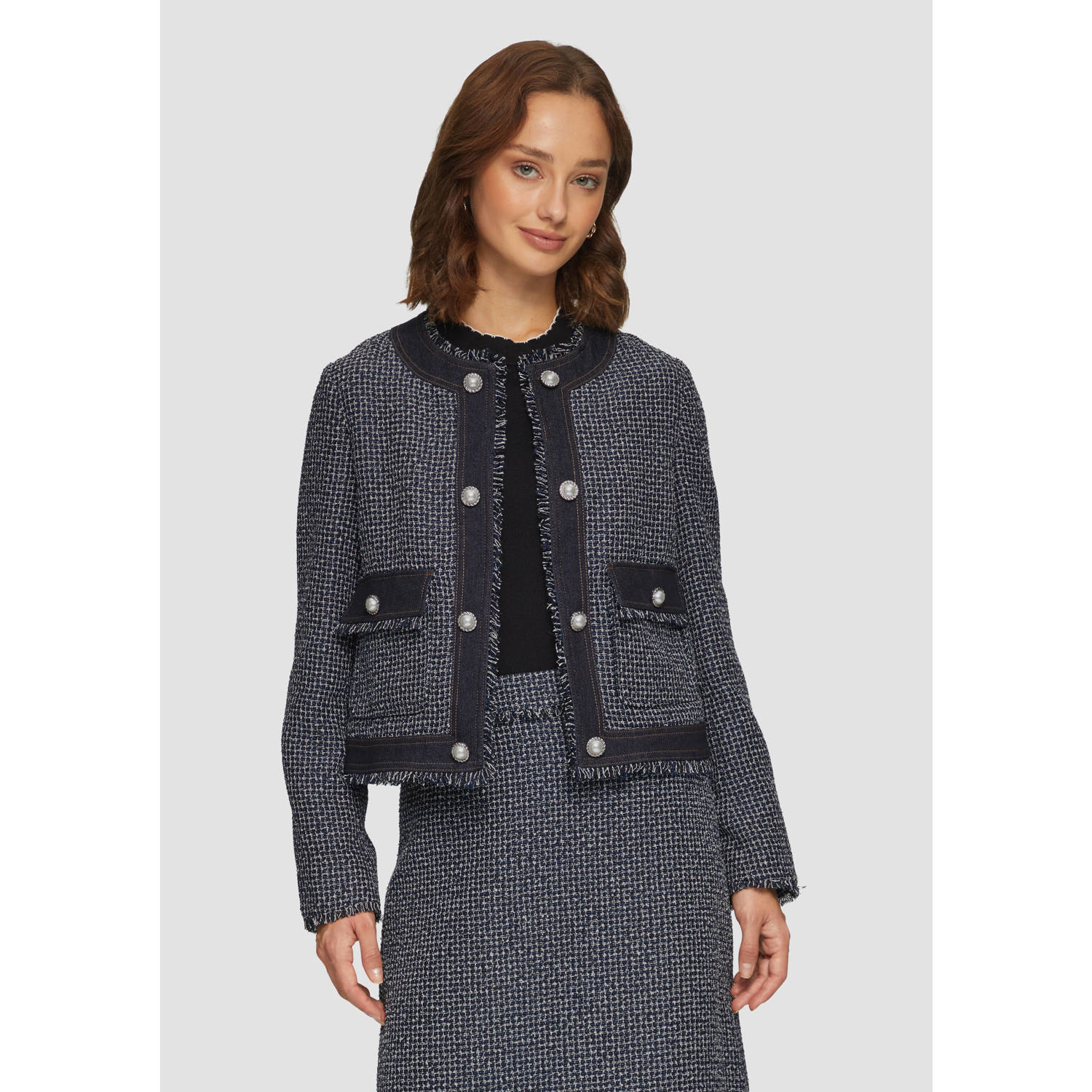 s.Oliver BLACK LABEL jasje met pied de poule print marine