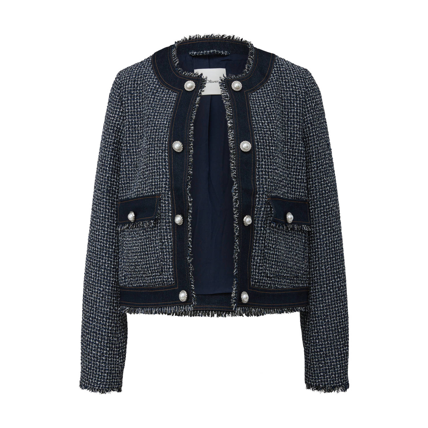 S.Oliver BLACK LABEL jasje met pied de poule print marine