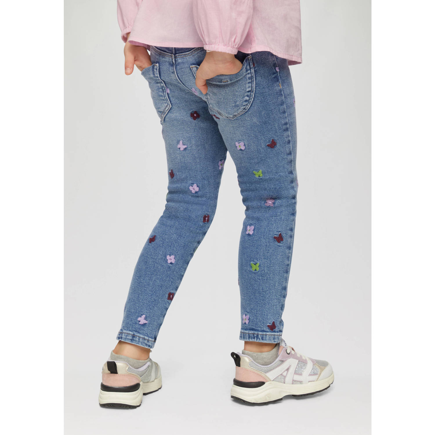 s.Oliver regular fit jeans met all over print en borduursels blauw