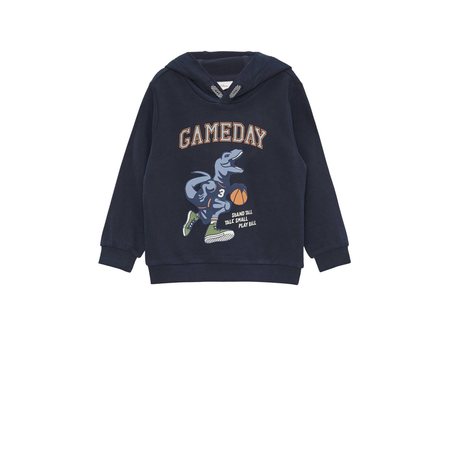 S.Oliver hoodie met printopdruk donkerblauw Sweater Jongens Katoen Capuchon 128 134