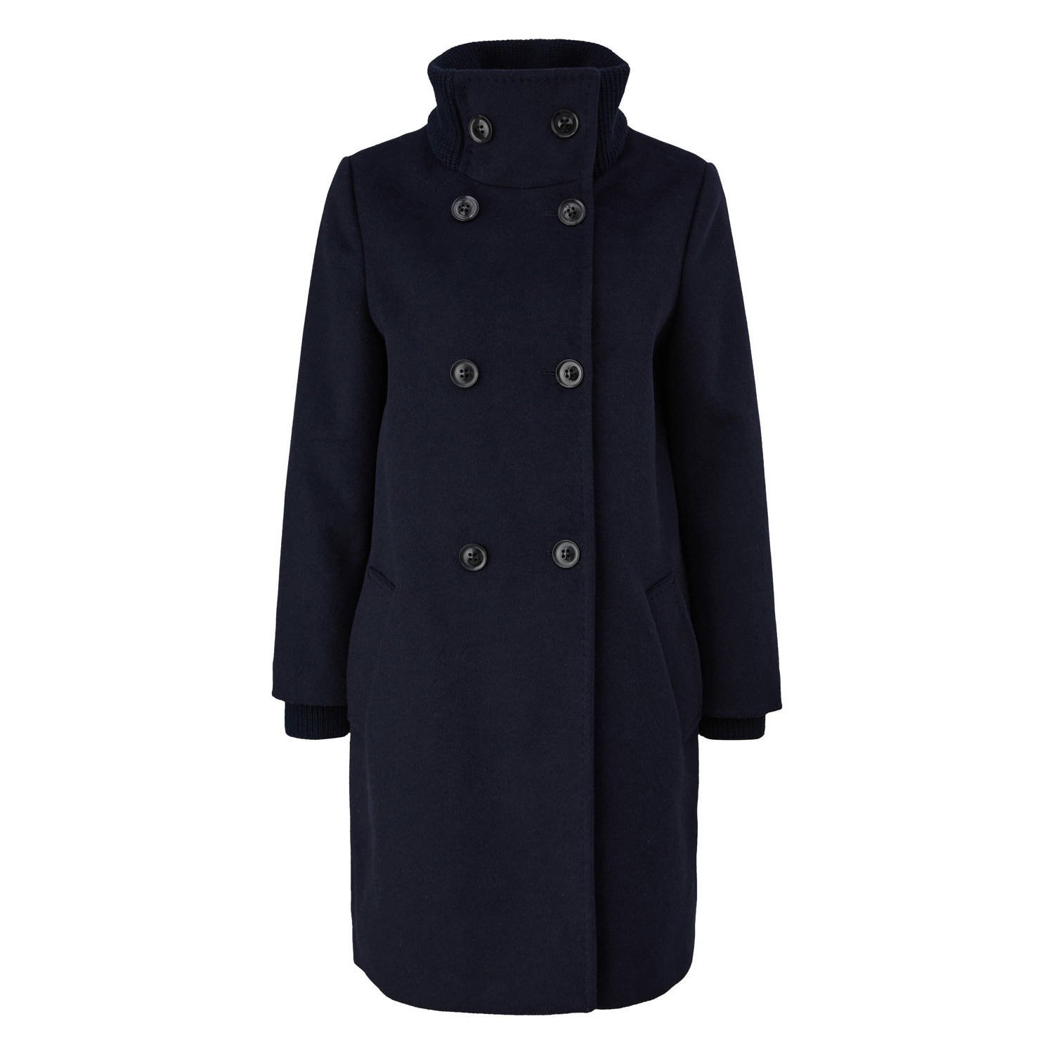 S.Oliver BLACK LABEL Regular fit lange wollen jas met geribde opstaande kraag