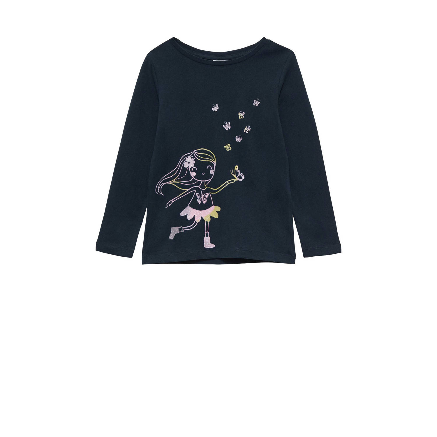 S.Oliver longsleeve met printopdruk donkerblauw Meisjes Katoen Ronde hals 116 122
