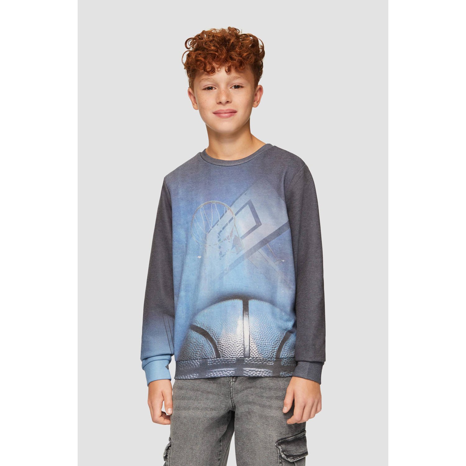 S.Oliver sweater met all over print lichtblauw Jongens Polyester Ronde hals 134 140