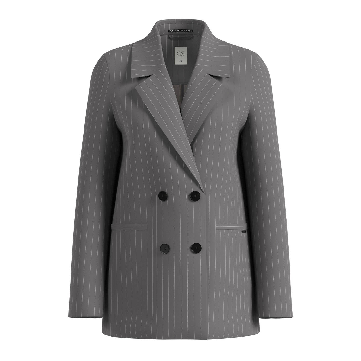 Q S by s.Oliver rechtvallende blazer met krijtstreep grijs