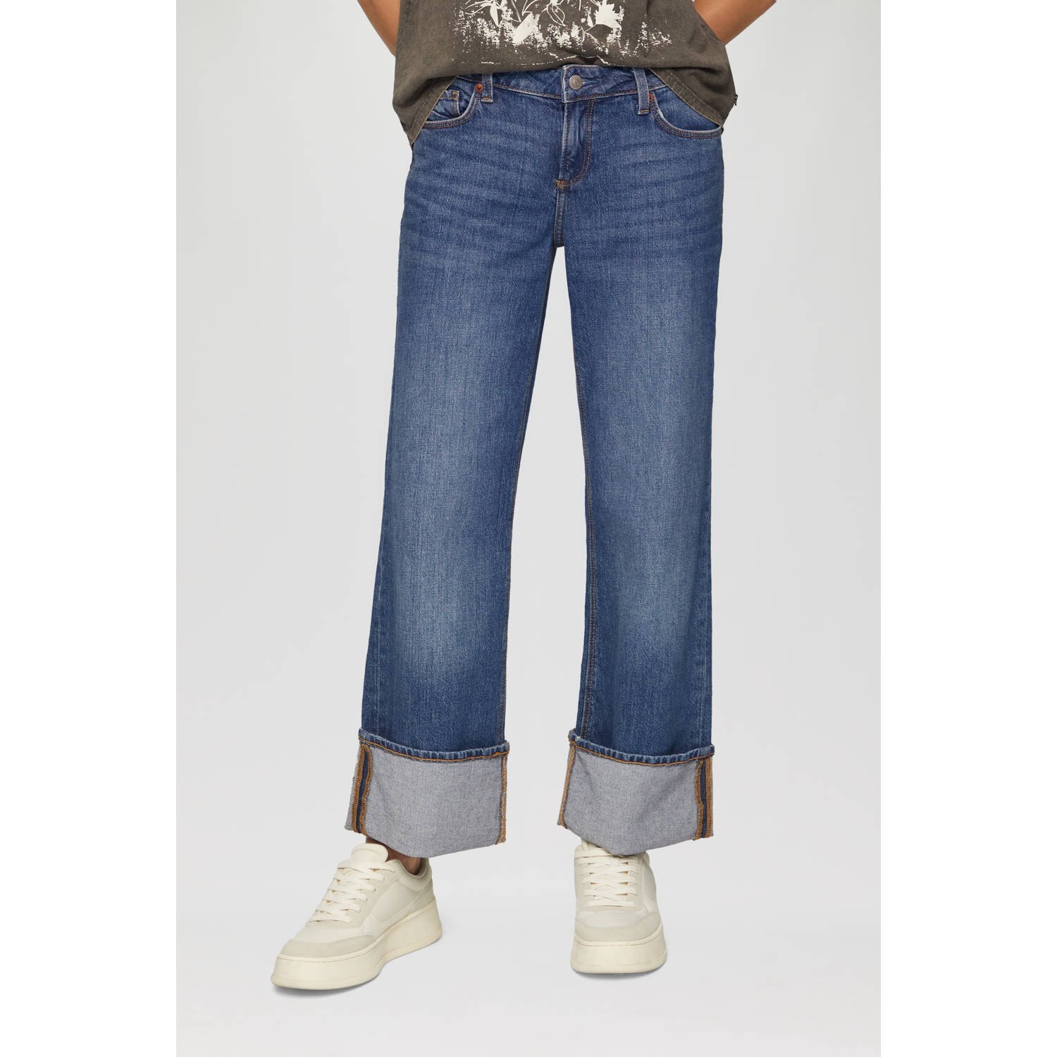 Q S by s.Oliver low waist wide leg jeans medium blue