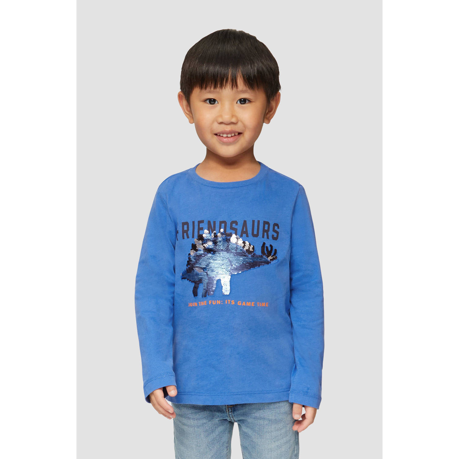 S.Oliver longsleeve met printopdruk blauw Jongens Katoen Ronde hals Printopdruk 104 110