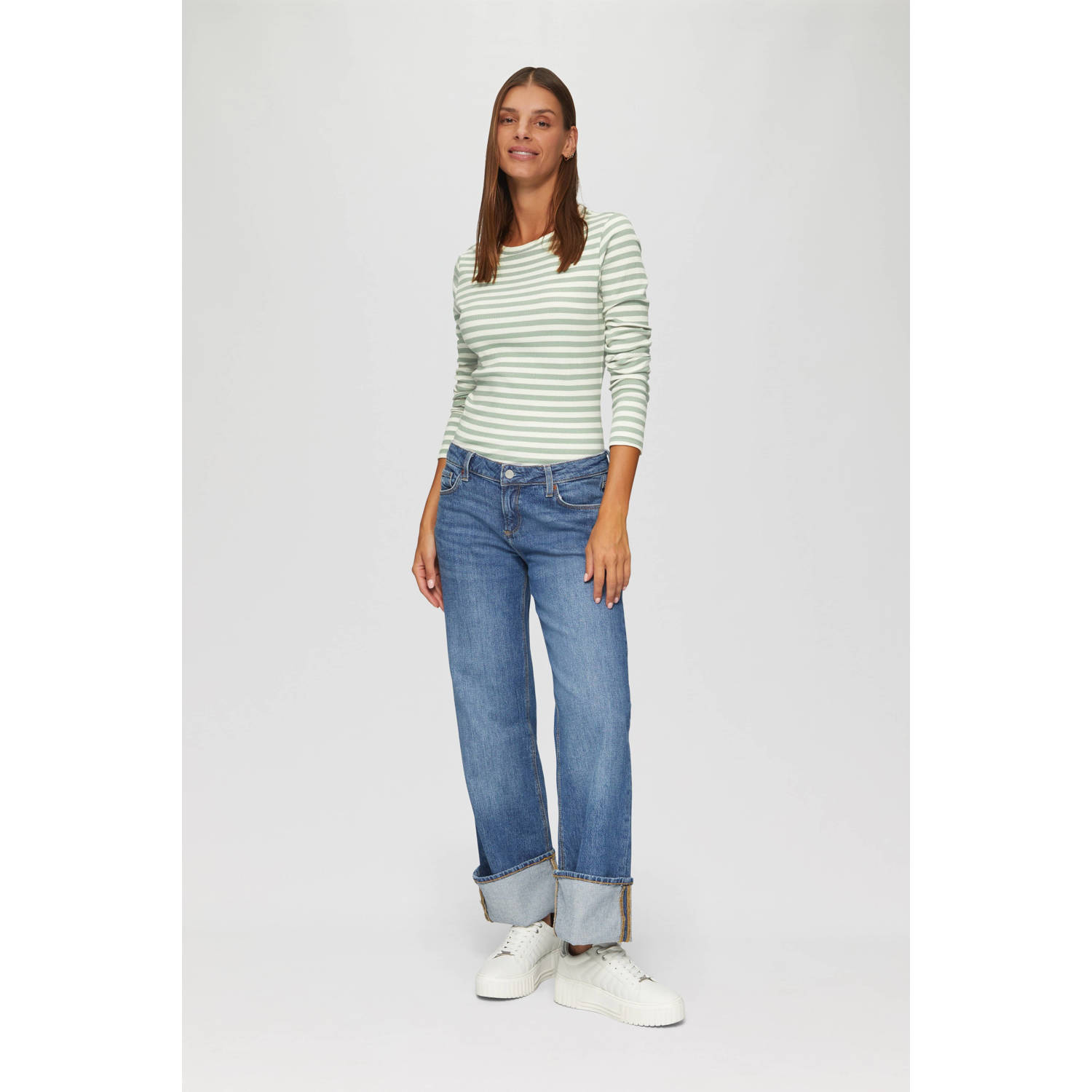 Q S by s.Oliver gestreepte longsleeve lichtgroen ecru