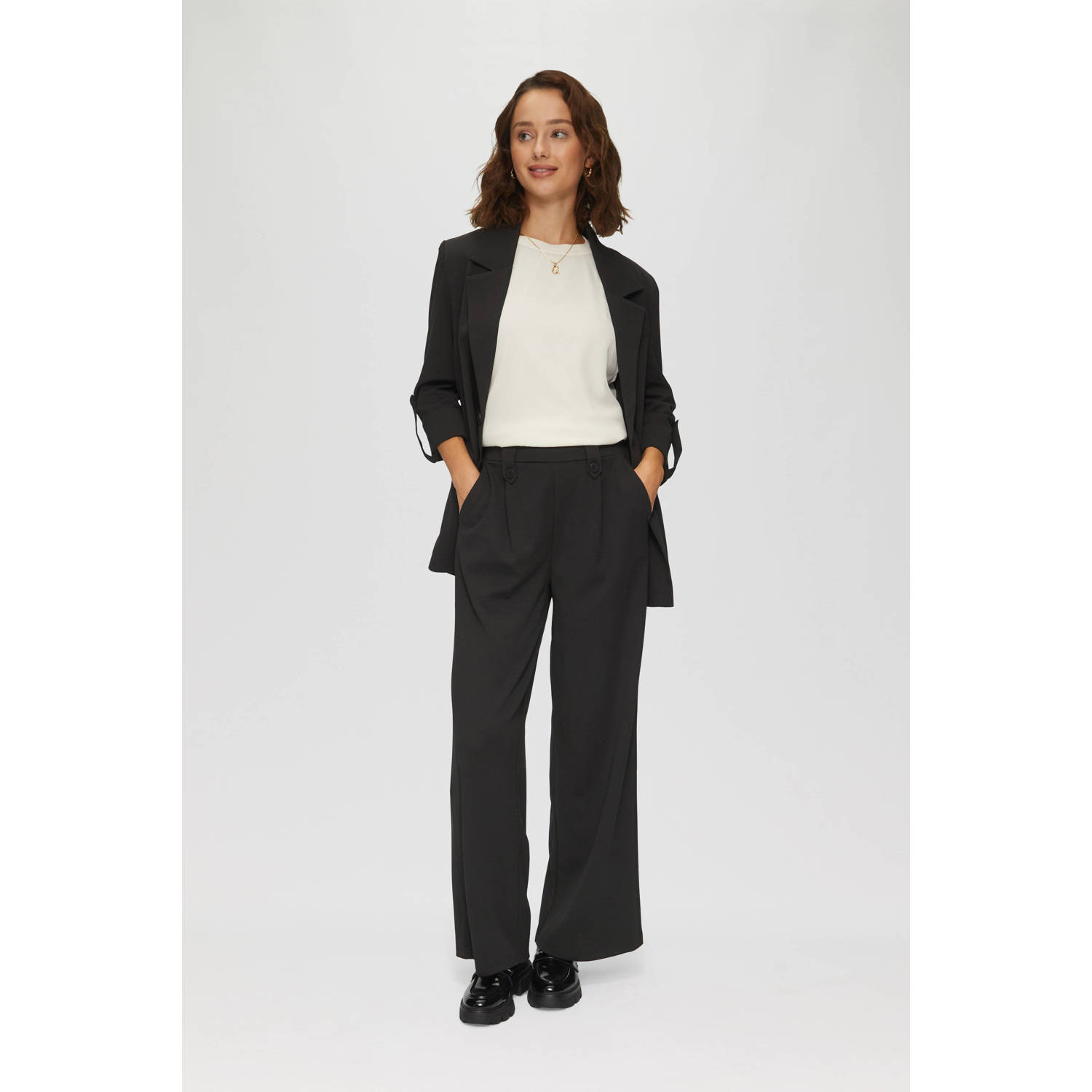 Q S by s.Oliver high waist wide leg broek zwart