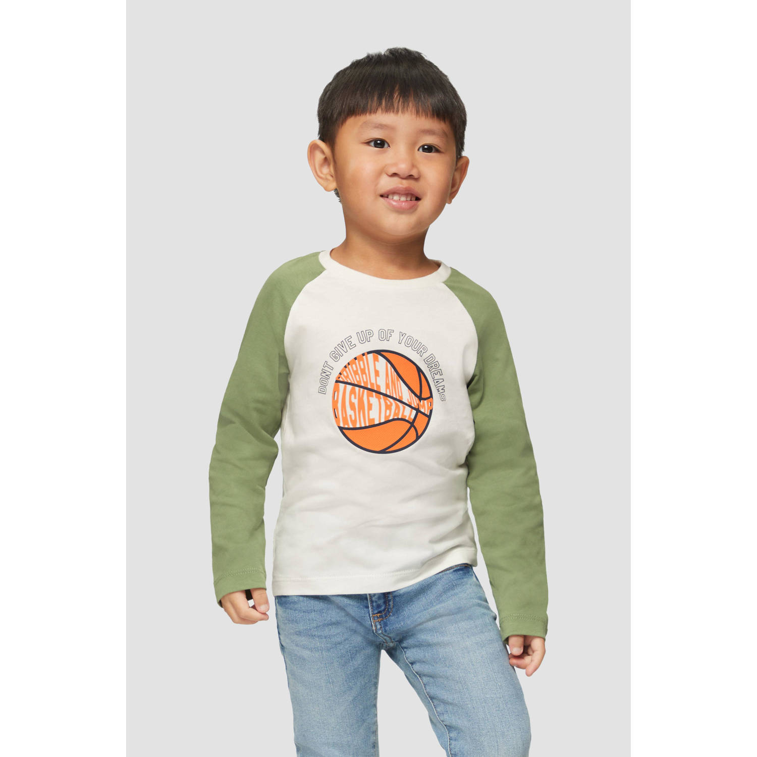 S.Oliver longsleeve met printopdruk groen Jongens Katoen Ronde hals Printopdruk 104 110