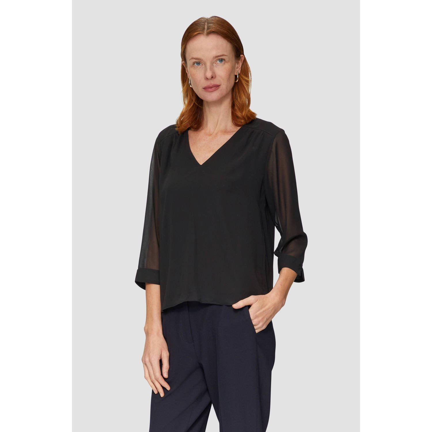 S.Oliver BLACK LABEL Regular fit blouse met lange mouwen en plooien