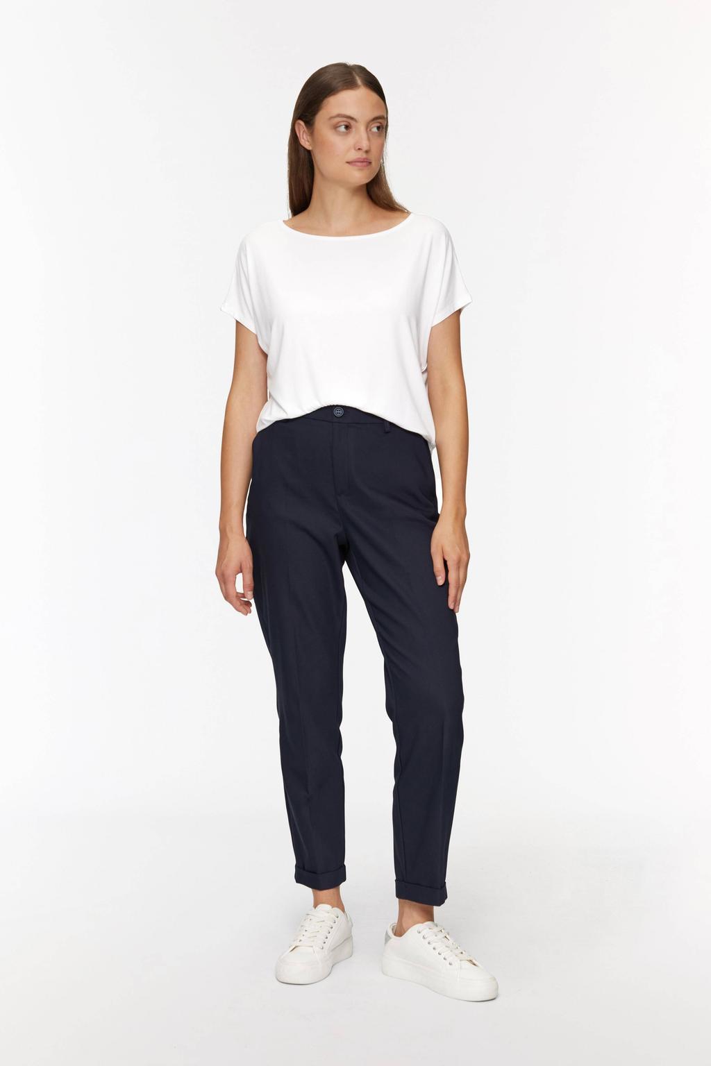 Witte dames s.Oliver top van viscose met effen, korte mouwen en ronde hals