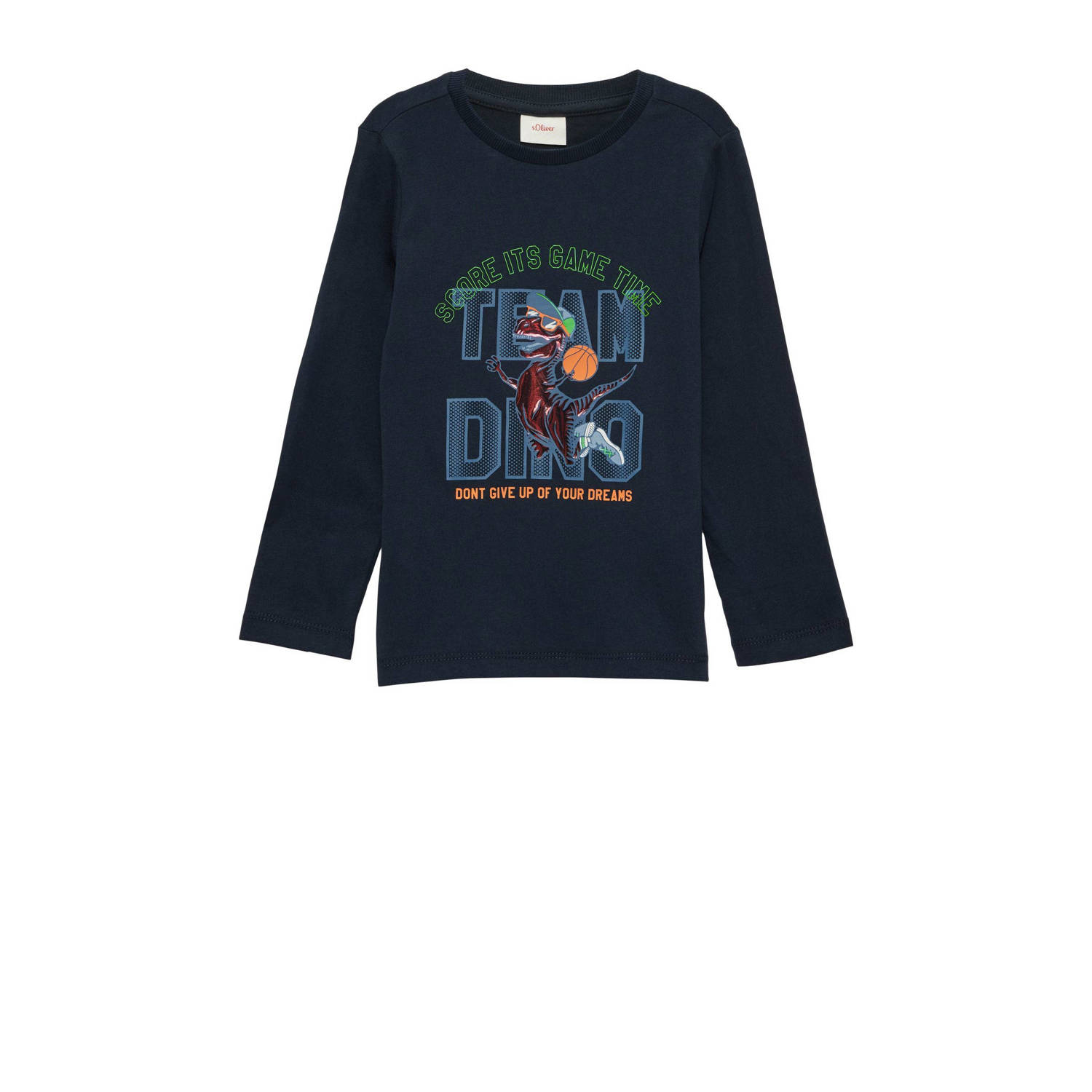S.Oliver longsleeve met printopdruk donkerblauw Jongens Katoen Ronde hals 116 122