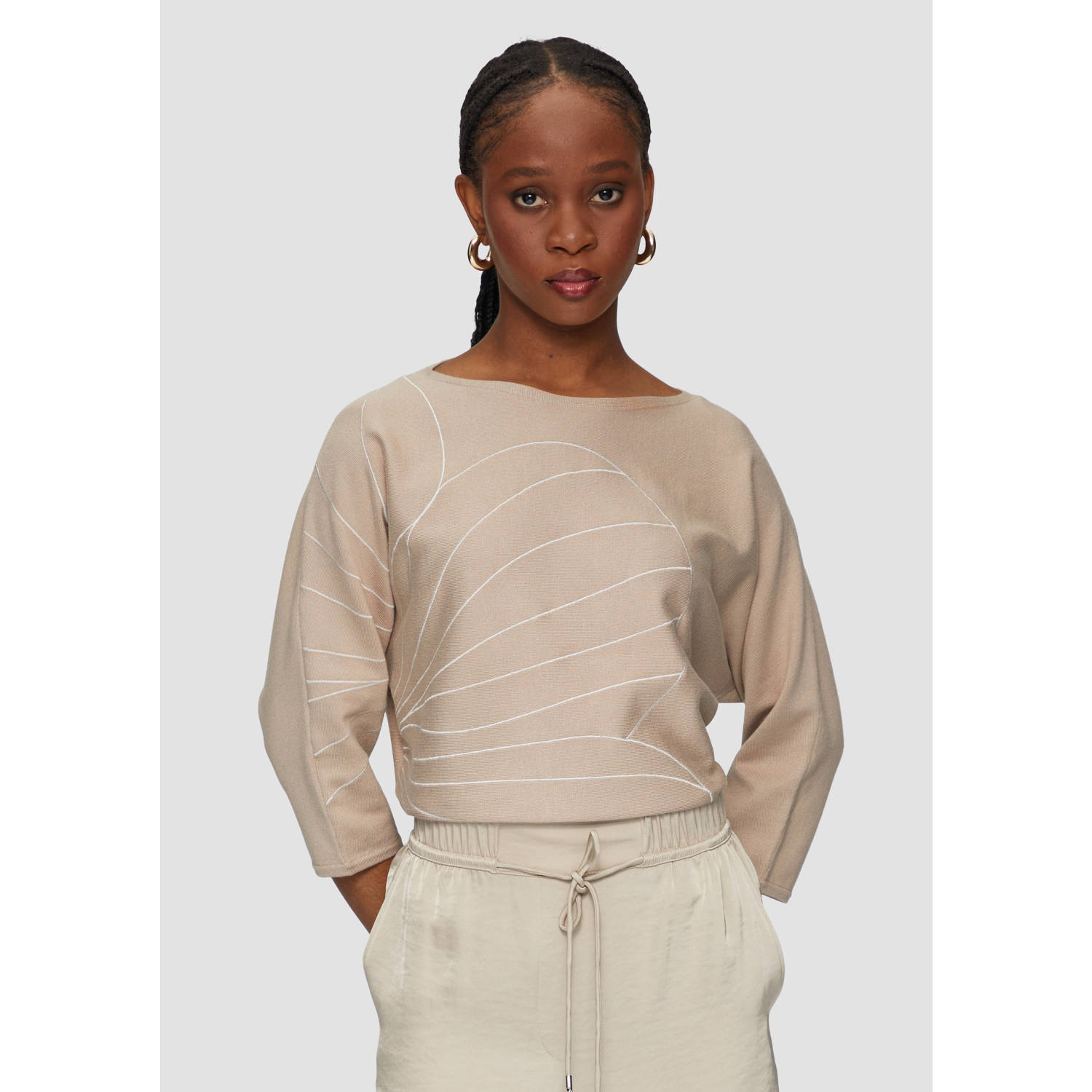 S.Oliver BLACK LABEL fijngebreide trui met all over print beige